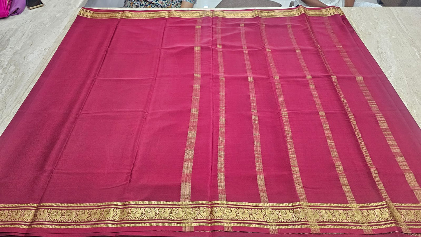PURE MYSORE CREPE SILK SAREES WITH PEACOCK BORDER