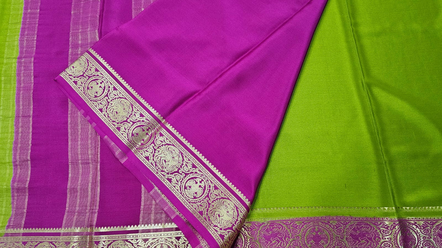 PURE MYSORE CREPE SILK SAARES WITH PLAIN AND CONTRAST BORDER