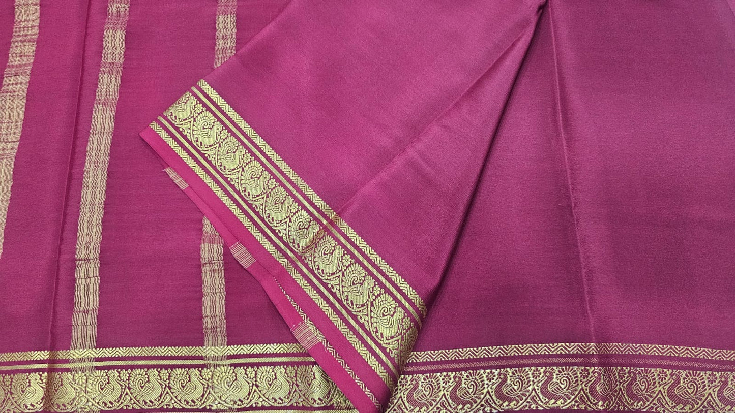 PURE MYSORE CREPE SILK SAREES WITH PEACOCK BORDER