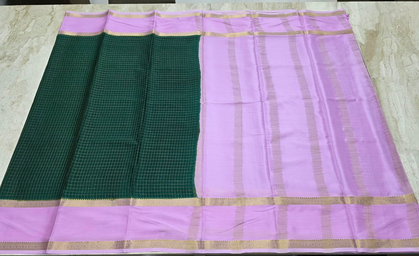 PURE MYSORE CREPE SILK SAREE CHEX WITH BENTEX BORDER