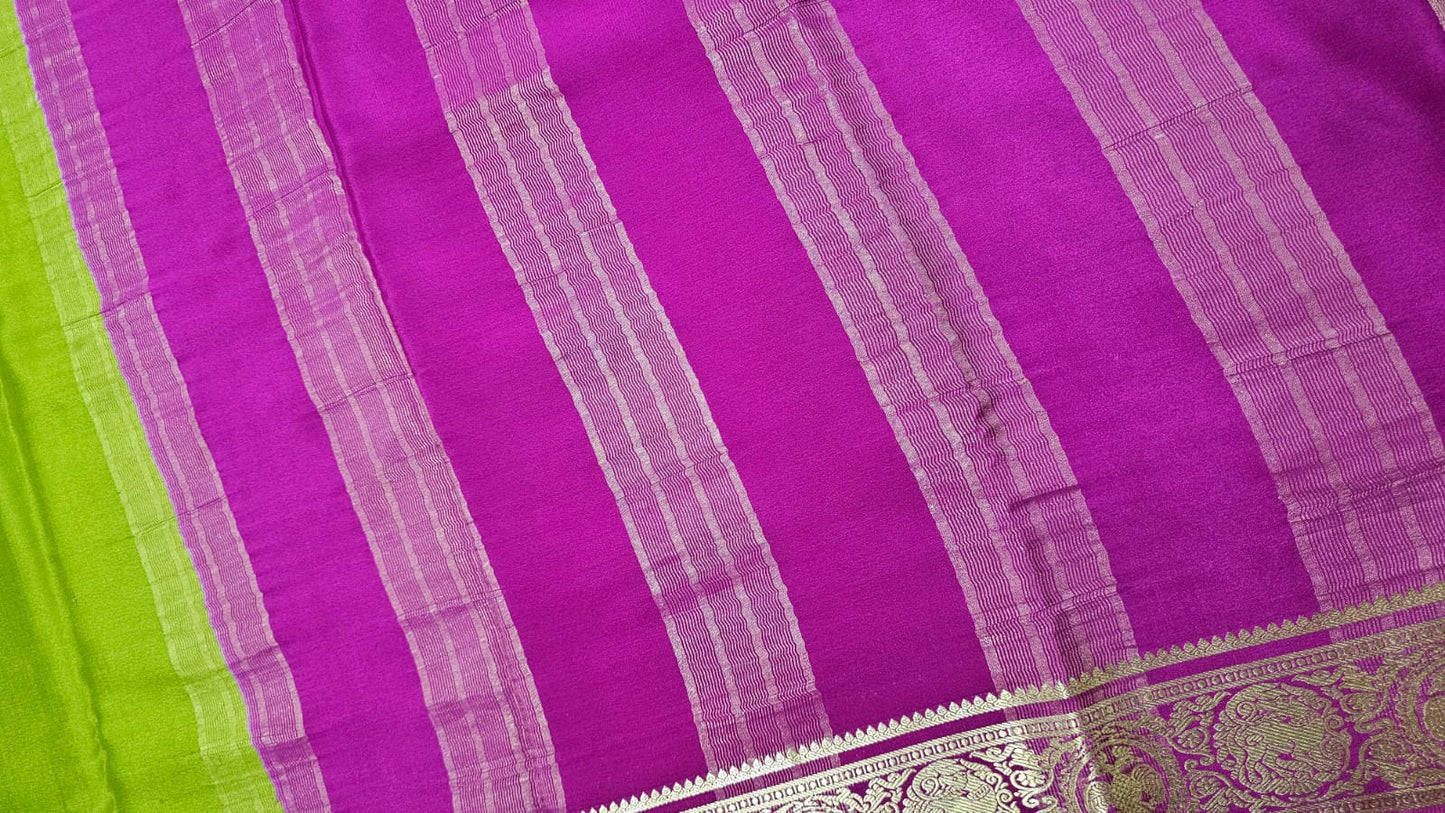 PURE MYSORE CREPE SILK SAARES WITH PLAIN AND CONTRAST BORDER