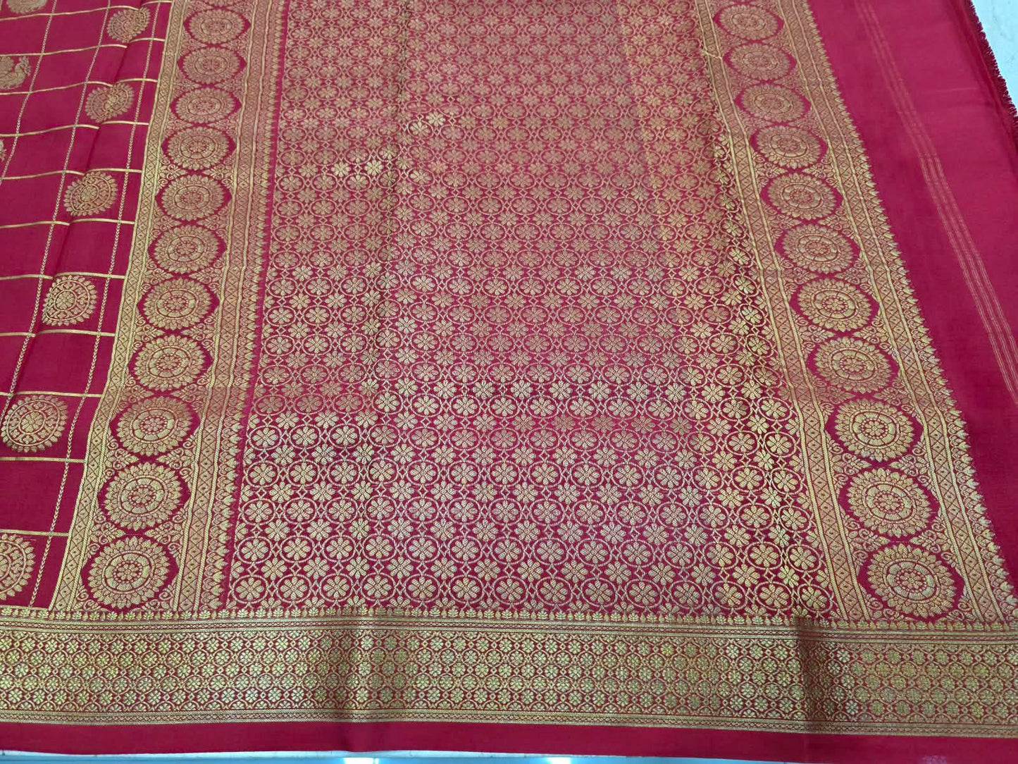 PURE MYSORE CREPE SILK SAREES WITH CHEX WITH PEACOCK AND CHAKRA BUTTA SAREE