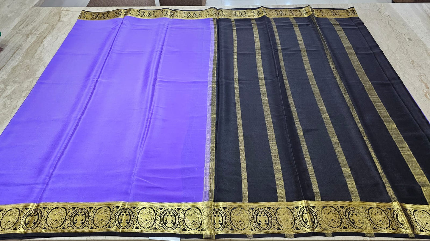 PURE MYSORE CREPE SILK SAARES WITH PLAIN AND CONTRAST BORDER