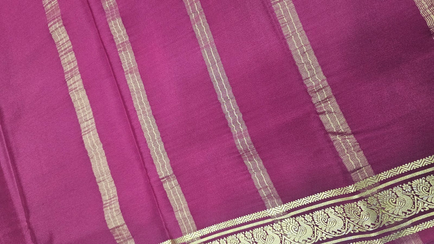 PURE MYSORE CREPE SILK SAREES WITH PEACOCK BORDER