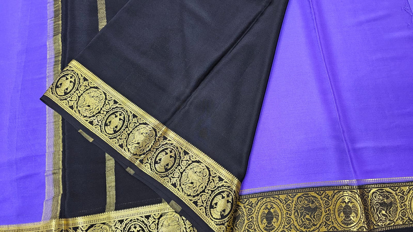 PURE MYSORE CREPE SILK SAARES WITH PLAIN AND CONTRAST BORDER