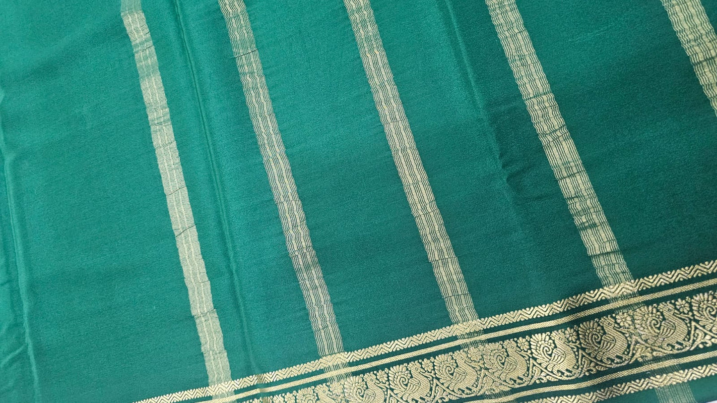 PURE MYSORE CREPE SILK SAREES WITH PEACOCK BORDER