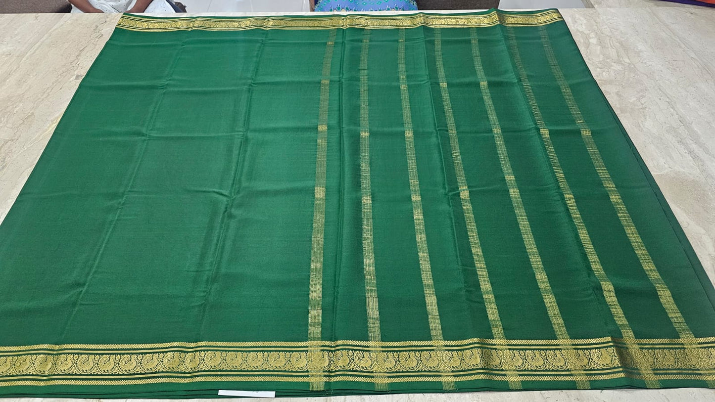 PURE MYSORE CREPE SILK SAREES WITH PEACOCK BORDER