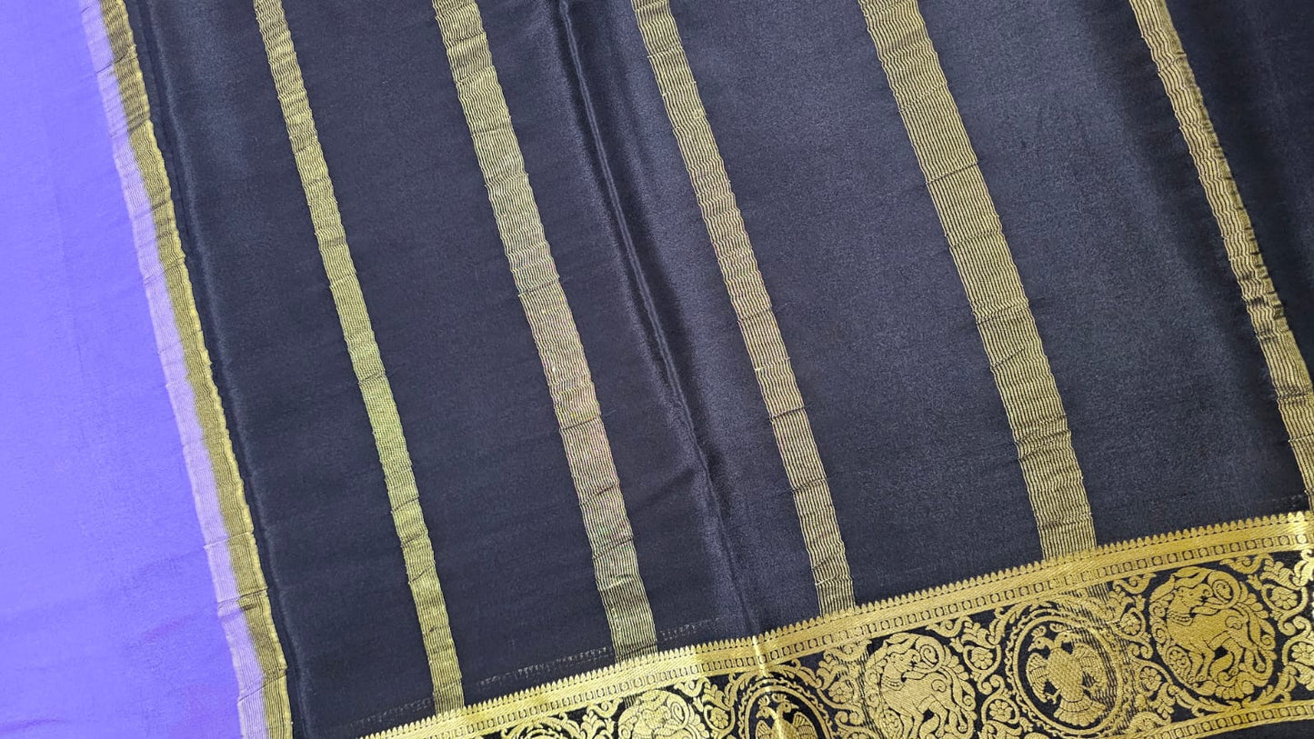 PURE MYSORE CREPE SILK SAARES WITH PLAIN AND CONTRAST BORDER