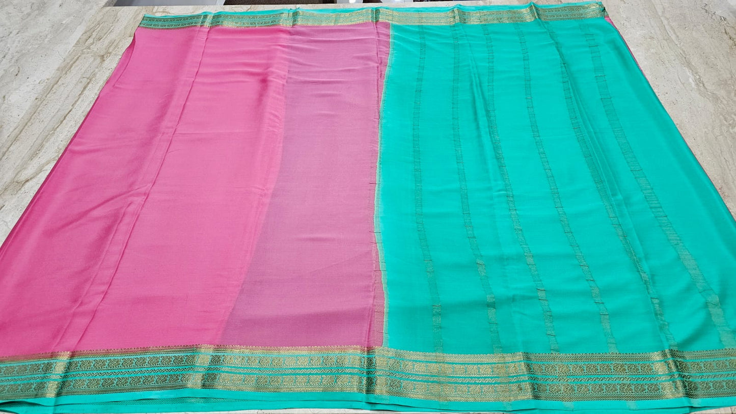 PURE MYSPRE CREPE SILK SAREES WITH DOUBLE  PEACOCK  BORDER