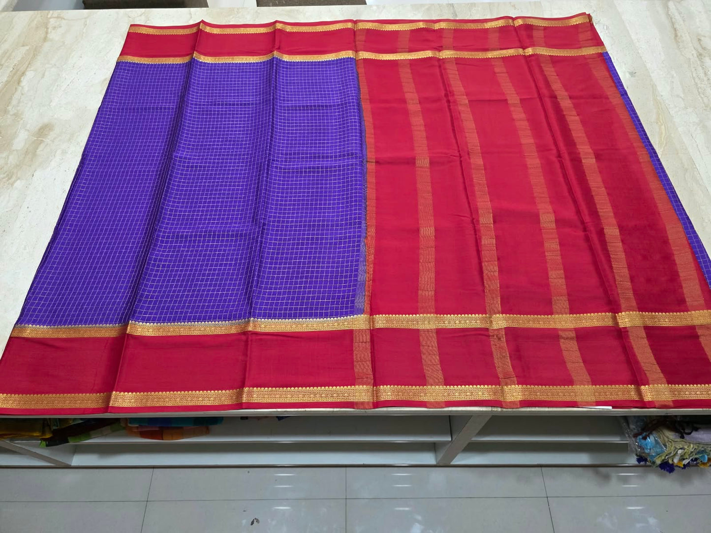 PURE MYSORE CREPE SILK SAREE CHEX WITH BENTEX BORDER