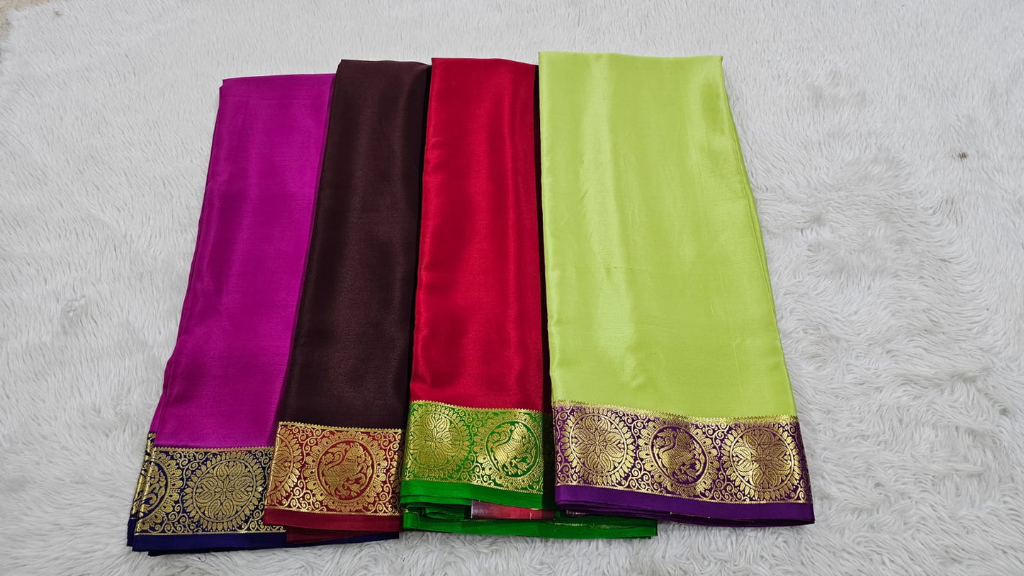 PURE MYSORE CREPE SILK SAARES WITH CONTRAST YAALI BORDER