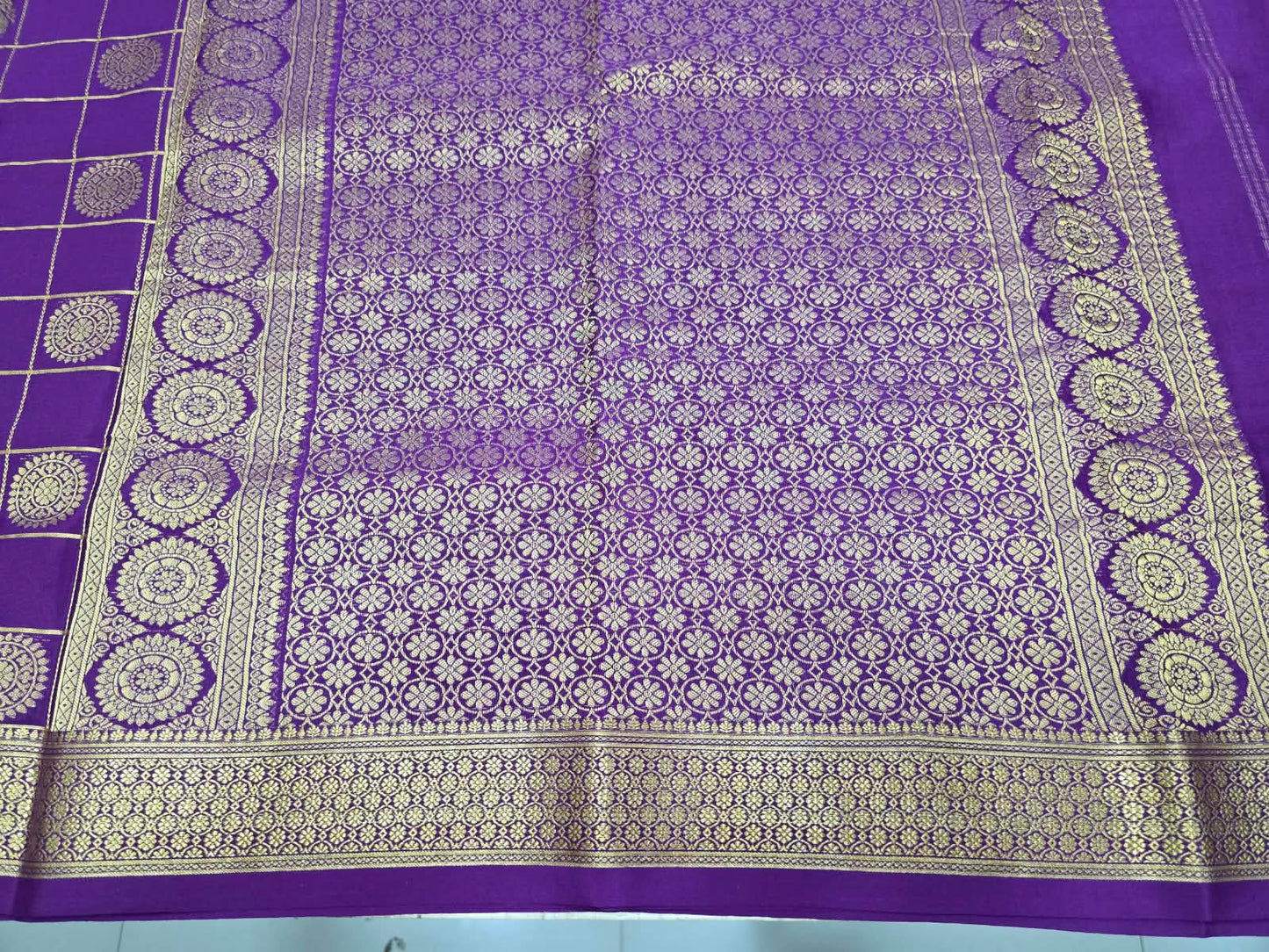 PURE MYSORE CREPE SILK SAREES WITH CHEX WITH PEACOCK AND CHAKRA BUTTA SAREE