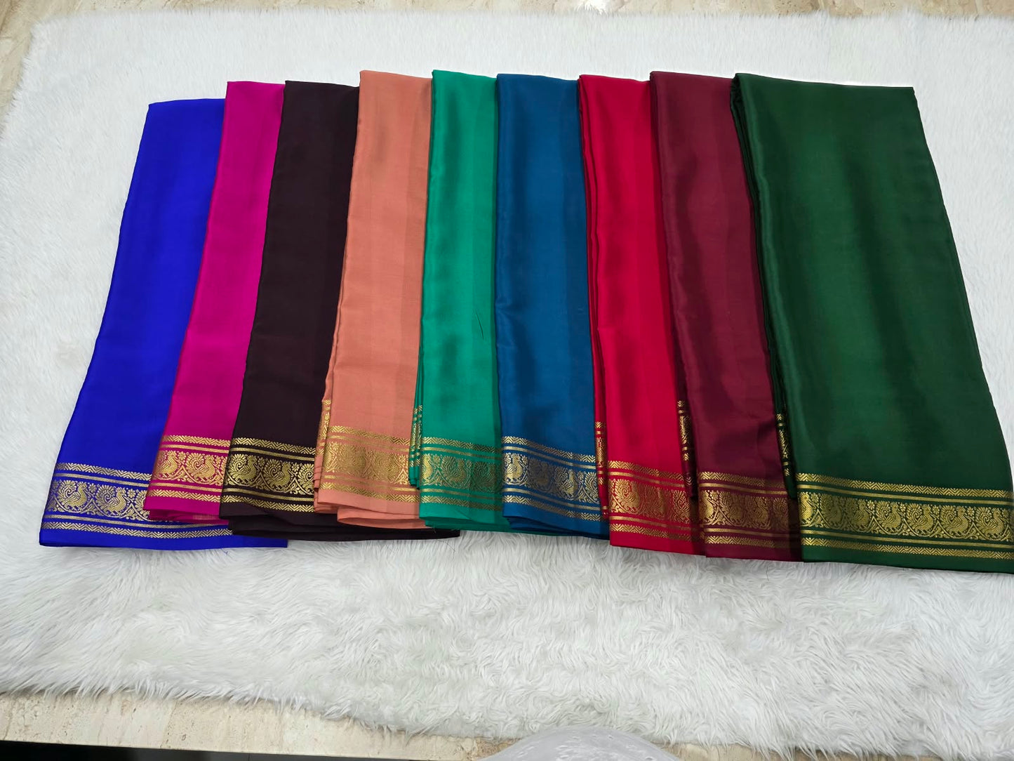PURE MYSORE CREPE SILK SAREES WITH PEACOCK BORDER