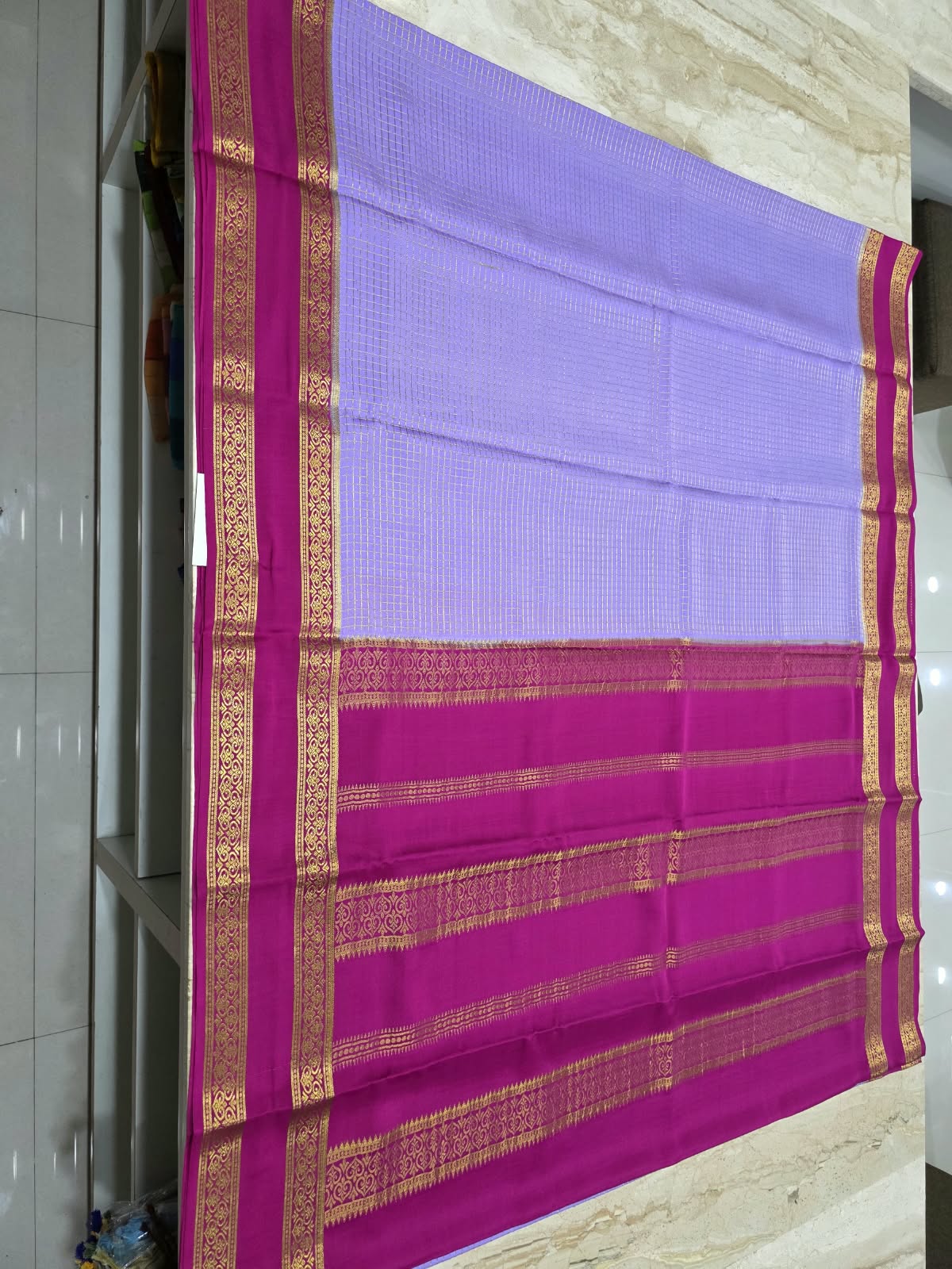 PURE MYSORE CREPE SILK SAREES WITH CHEX WITH BENTEX BORDER