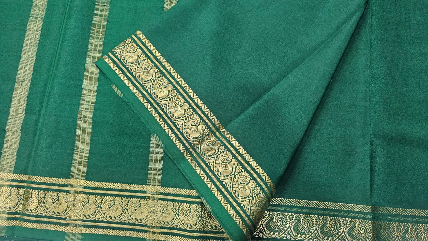 PURE MYSORE CREPE SILK SAREES WITH PEACOCK BORDER