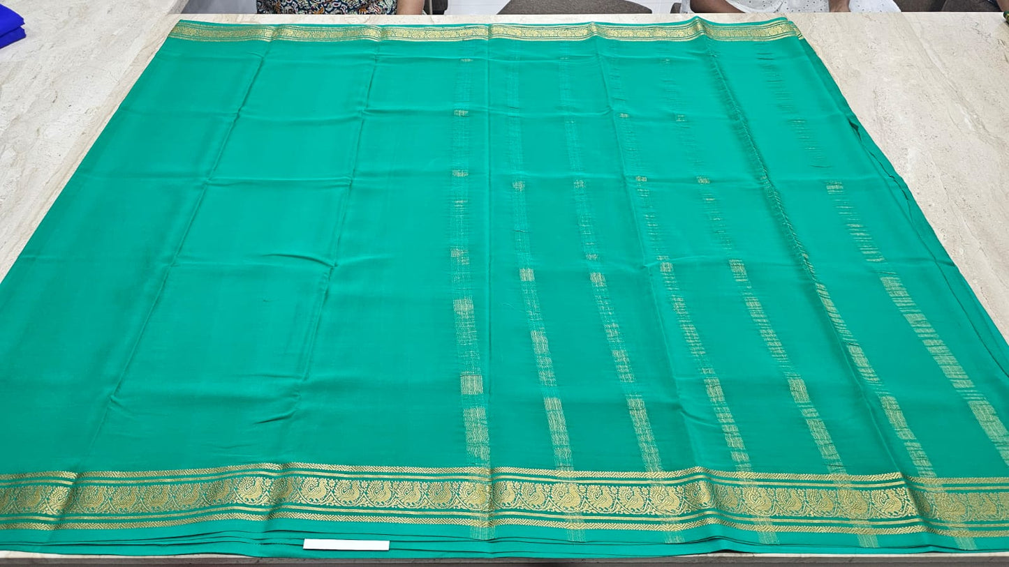 PURE MYSORE CREPE SILK SAREES WITH PEACOCK BORDER