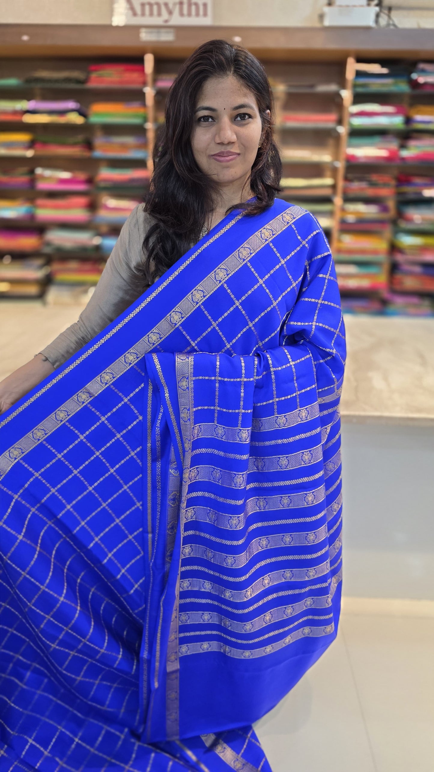 PURE ZARI MYSORE CREPE SILK SAREE WITH EMBROIDERY