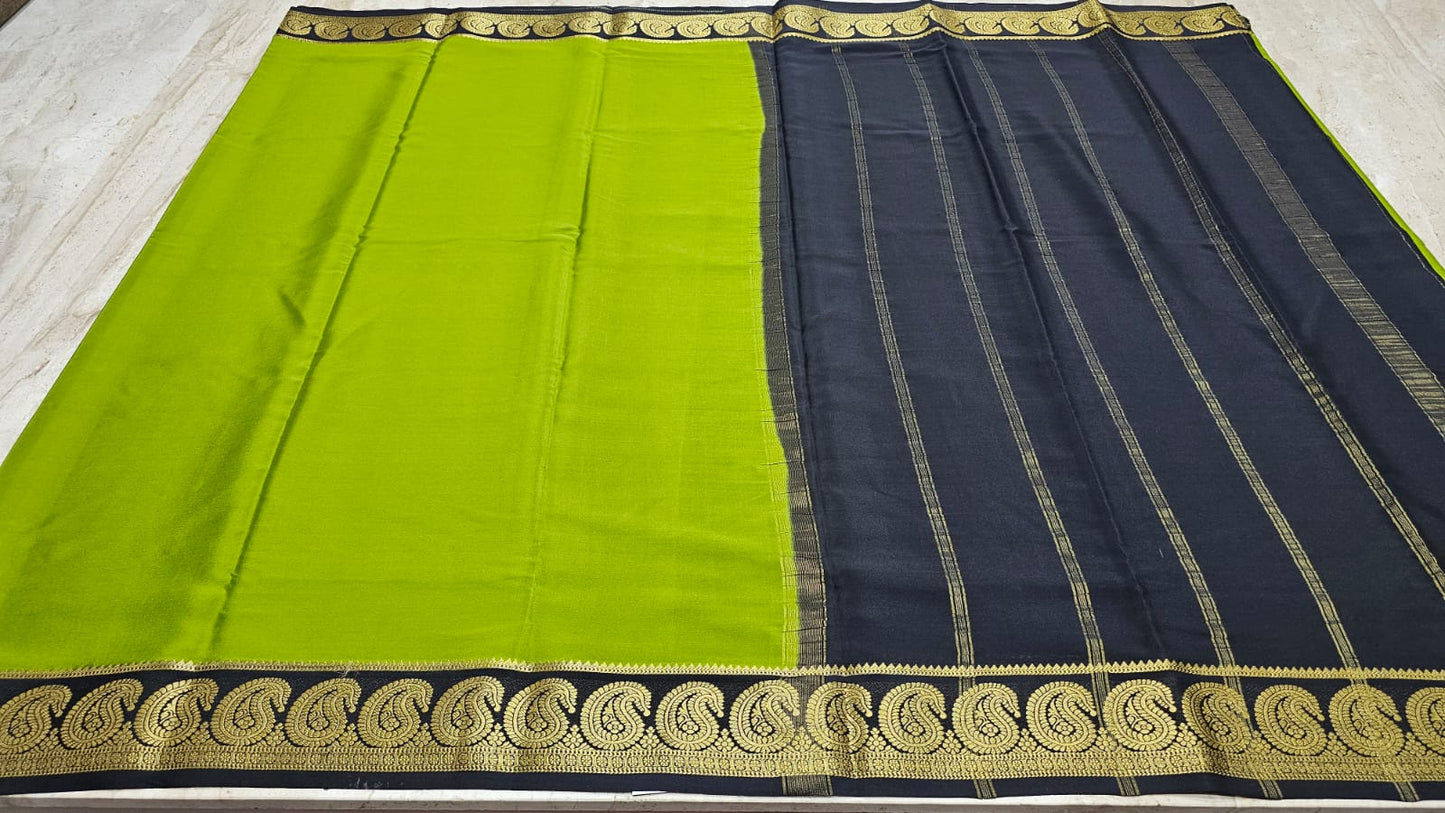 PURE MYSORE CREPE SILK SAREES WITH MANGO BORDER