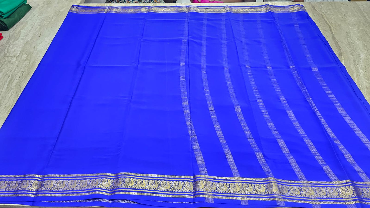 PURE MYSORE CREPE SILK SAREES WITH PEACOCK BORDER