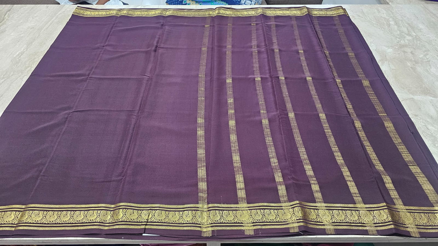 PURE MYSORE CREPE SILK SAREES WITH PEACOCK BORDER