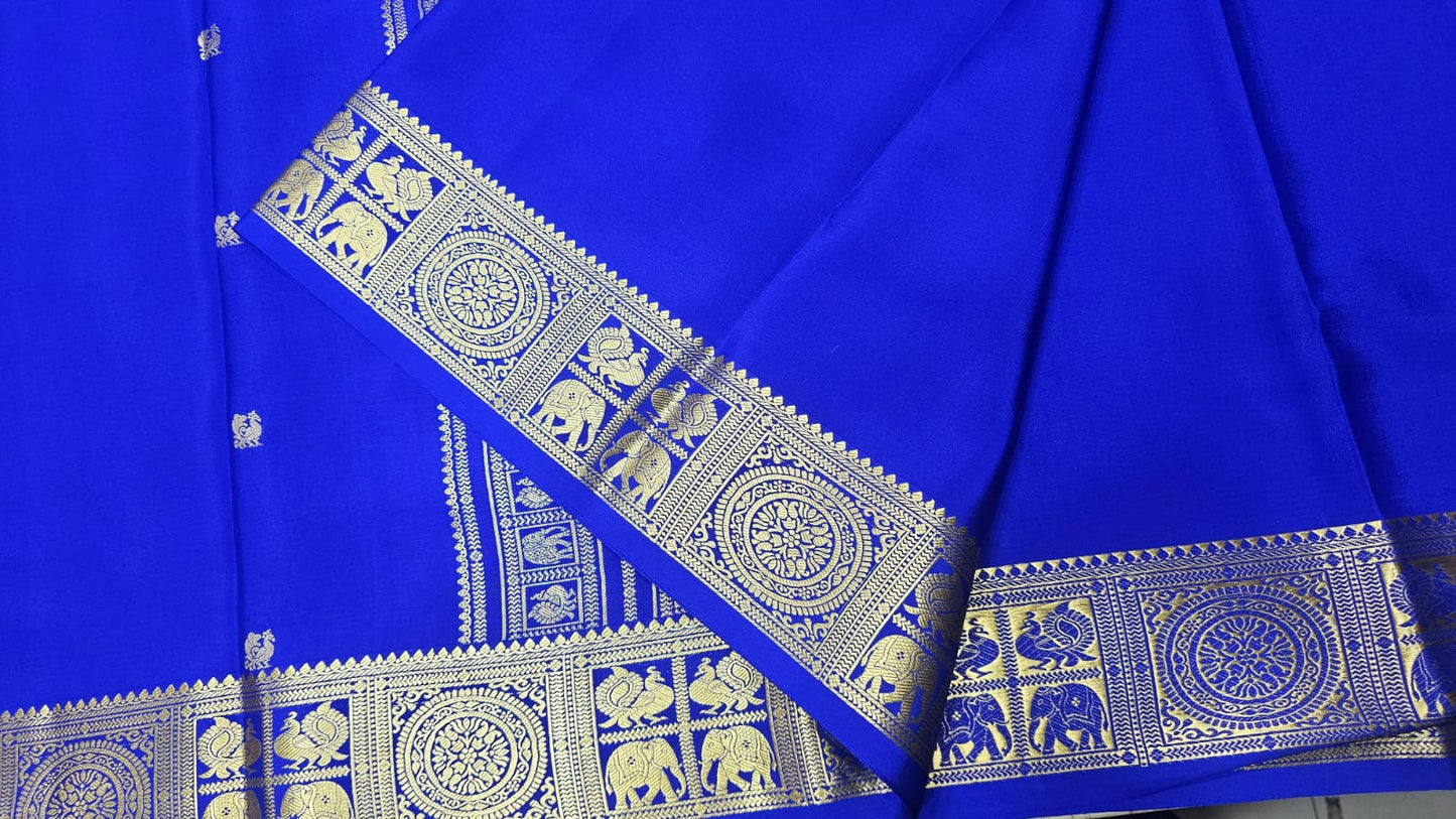PURE MYSORE CREPE SILK SAREES WITH PEACOCK WITH ELEPHANT BORDER