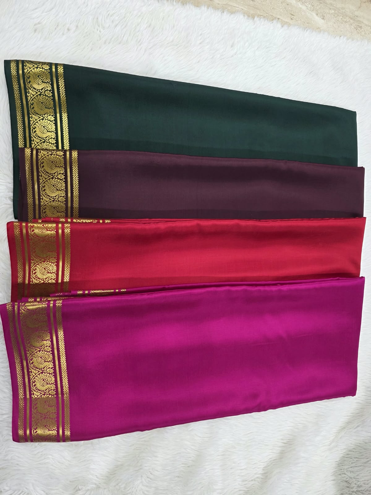 PURE MYSORE CREPE SILK SAREES WITH PEACOCK BORDER