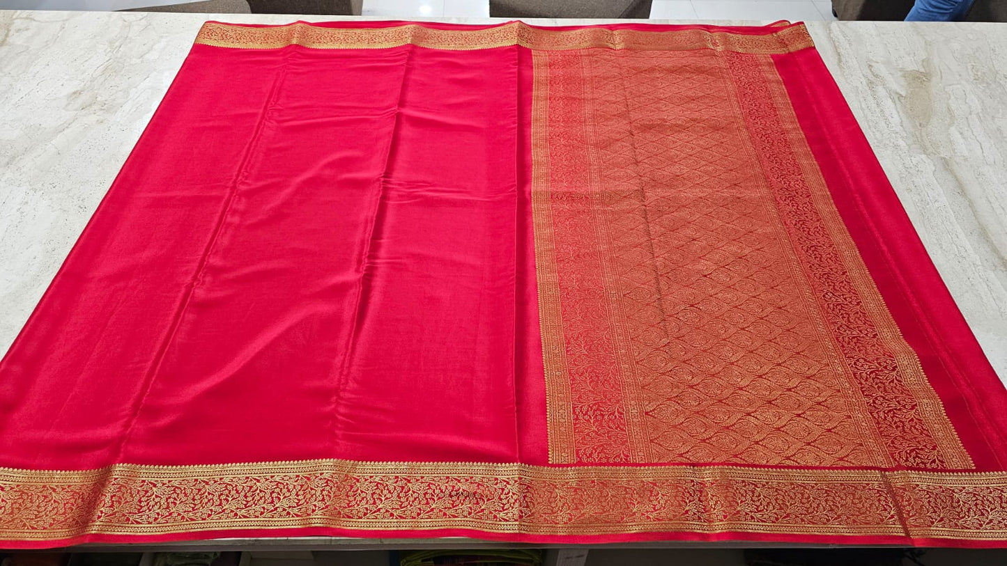 PURE MYSORE CREPE SILK SAARE WITH RICH PALLU AND BROCADE BLOUSE
