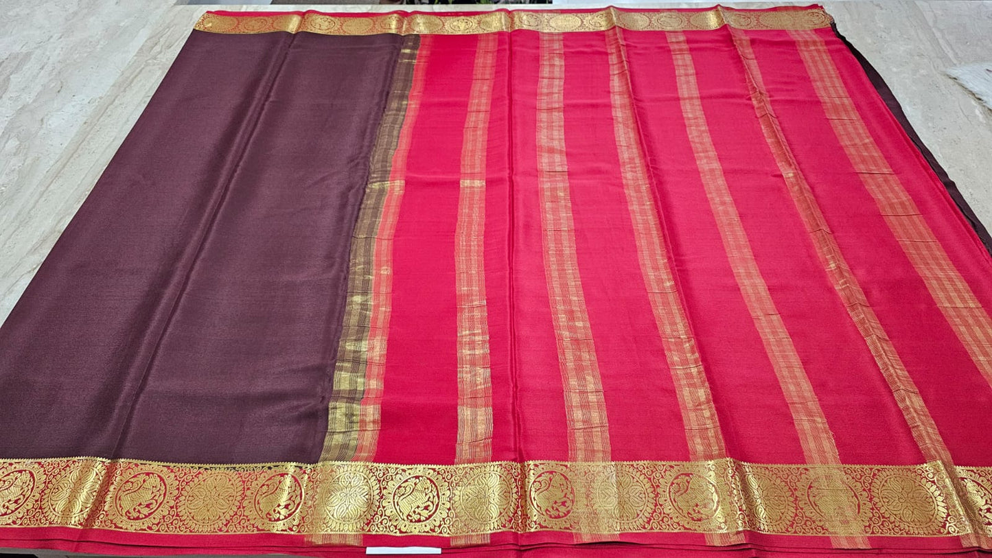 PURE MYSORE CREPE SILK SAARES WITH CONTRAST YAALI BORDER