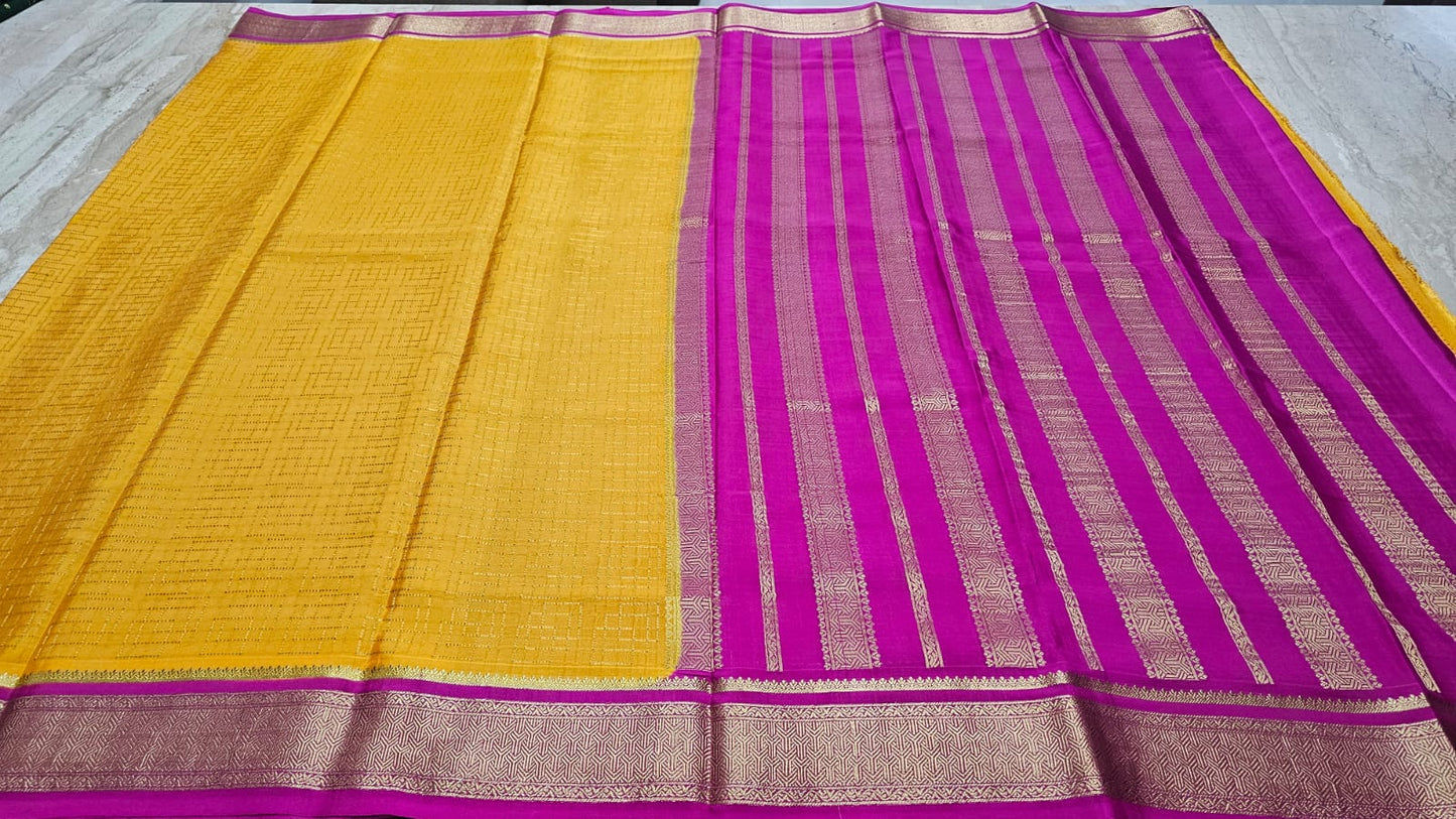PURE MYSORE CREPE SILK SAREES CHECKS PATTERN