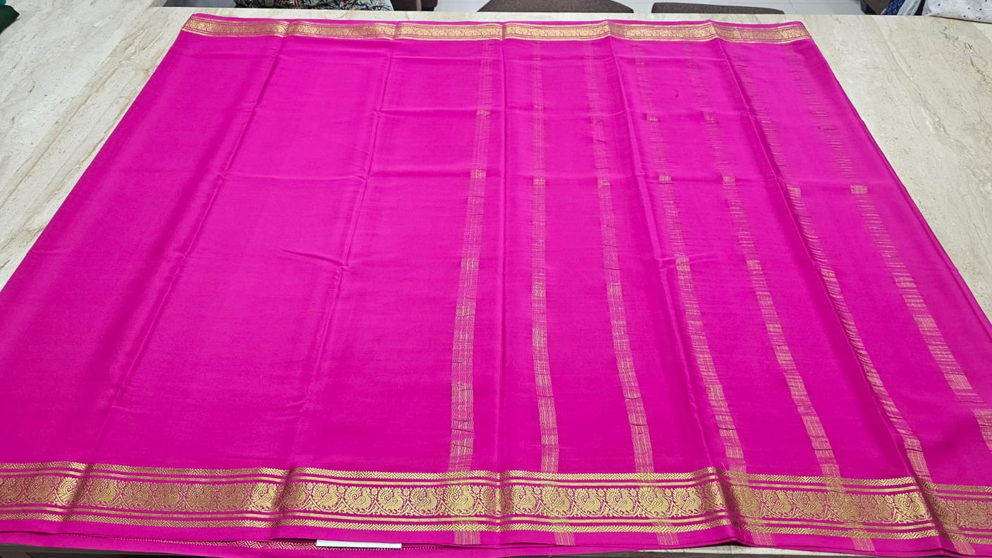 PURE MYSORE CREPE SILK SAREES WITH PEACOCK BORDER