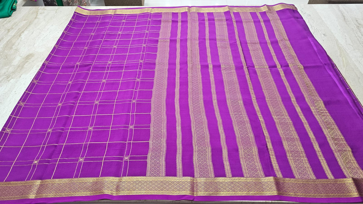 PURE MYSORE CREPE SILK SAREES WITH CHEX PATTERN