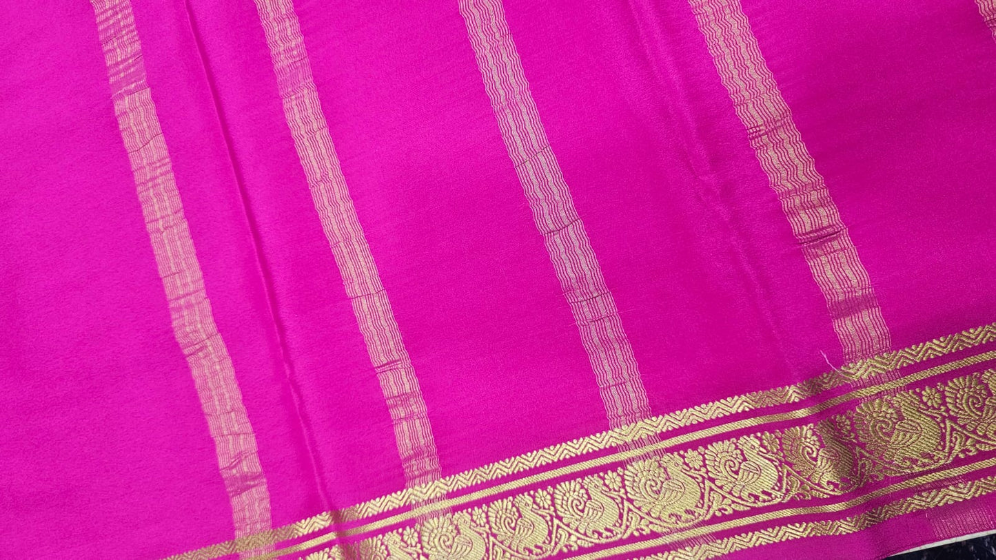 PURE MYSORE CREPE SILK SAREES WITH PEACOCK BORDER