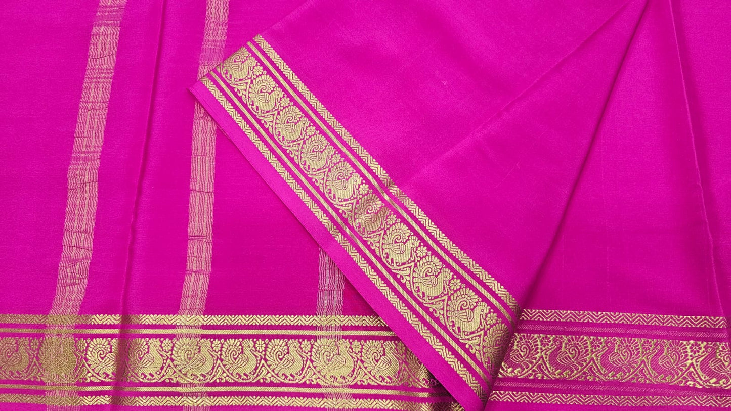 PURE MYSORE CREPE SILK SAREES WITH PEACOCK BORDER