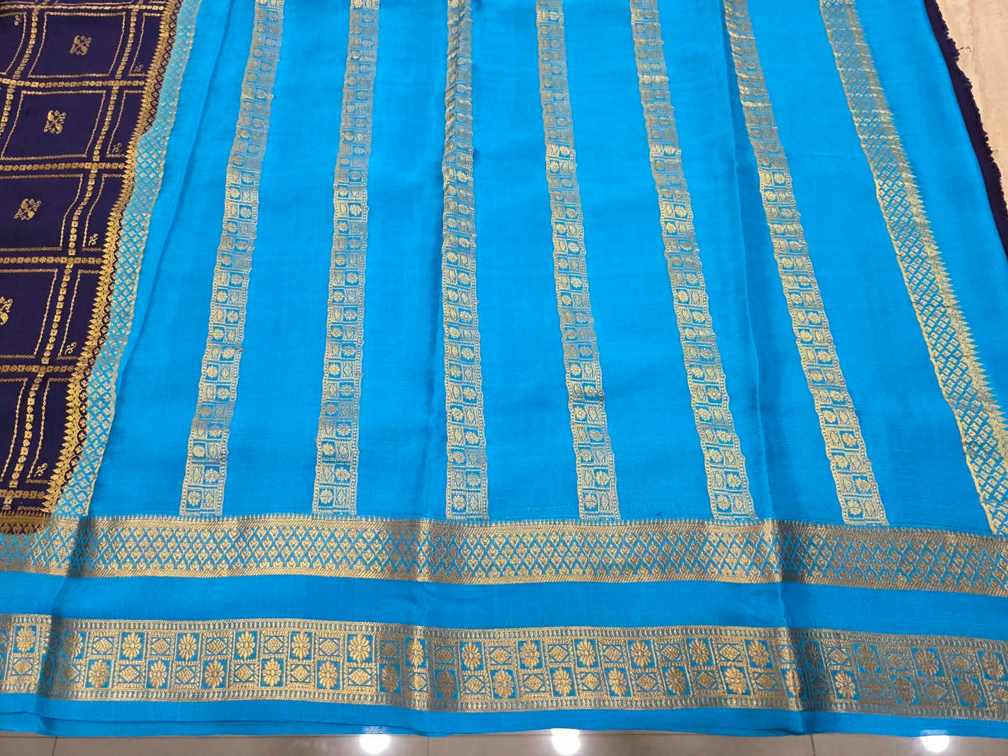 PURE MYSORE CREPE SILK SAREES WITH BIG CHEX WITH BENTEX BORDER