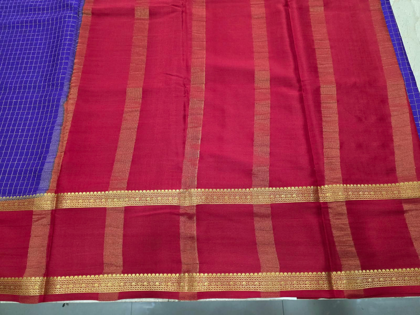 PURE MYSORE CREPE SILK SAREE CHEX WITH BENTEX BORDER