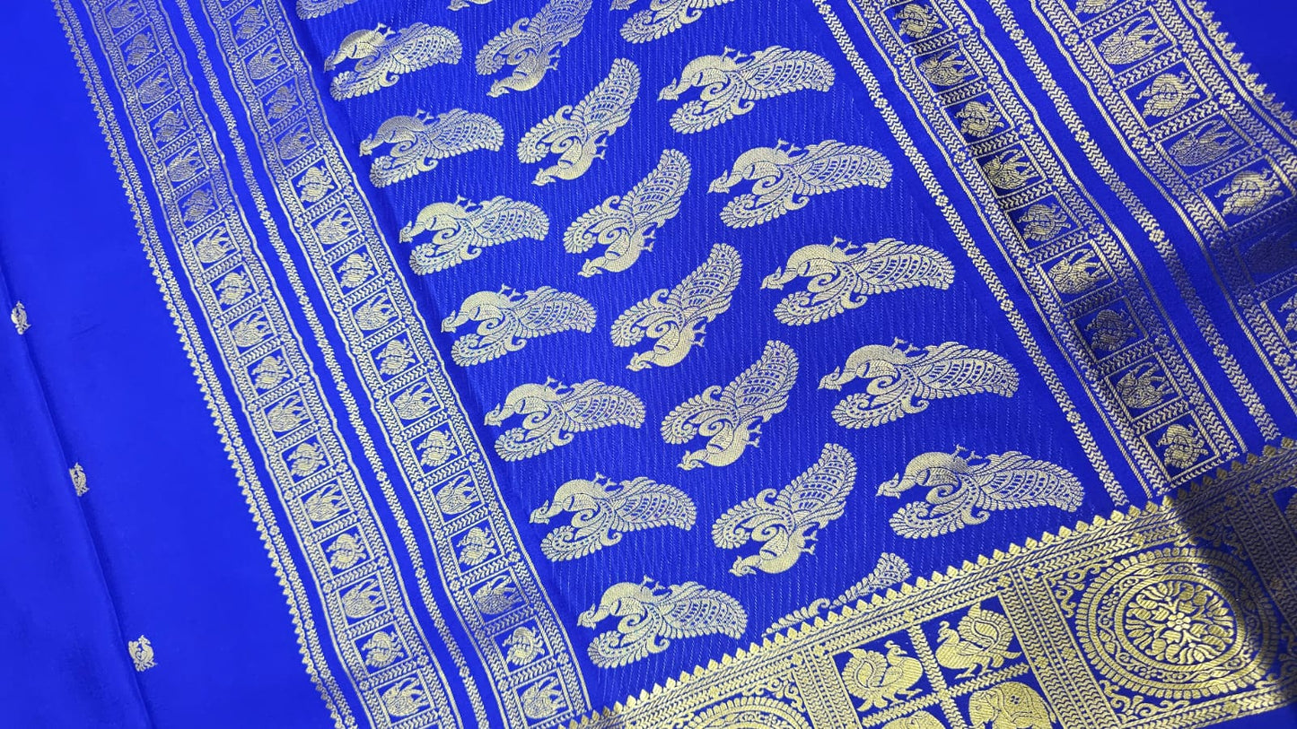 PURE MYSORE CREPE SILK SAREES WITH PEACOCK WITH ELEPHANT BORDER