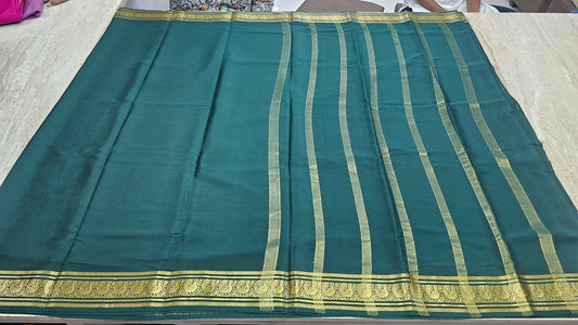 PURE MYSORE CREPE SILK SAREES WITH PEACOCK BORDER
