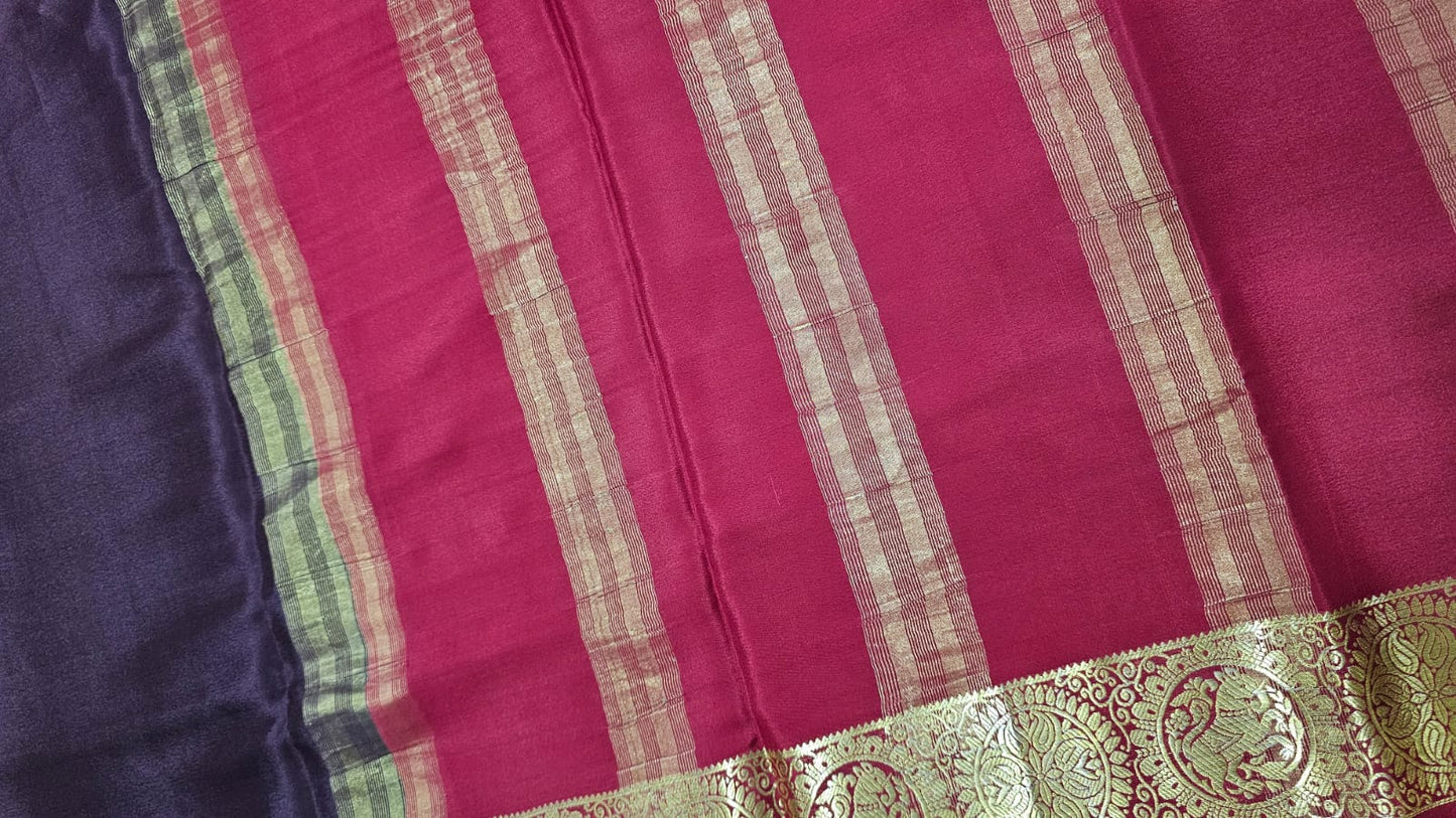 PURE MYSORE CREPE SILK SAARES WITH CONTRAST YAALI BORDER