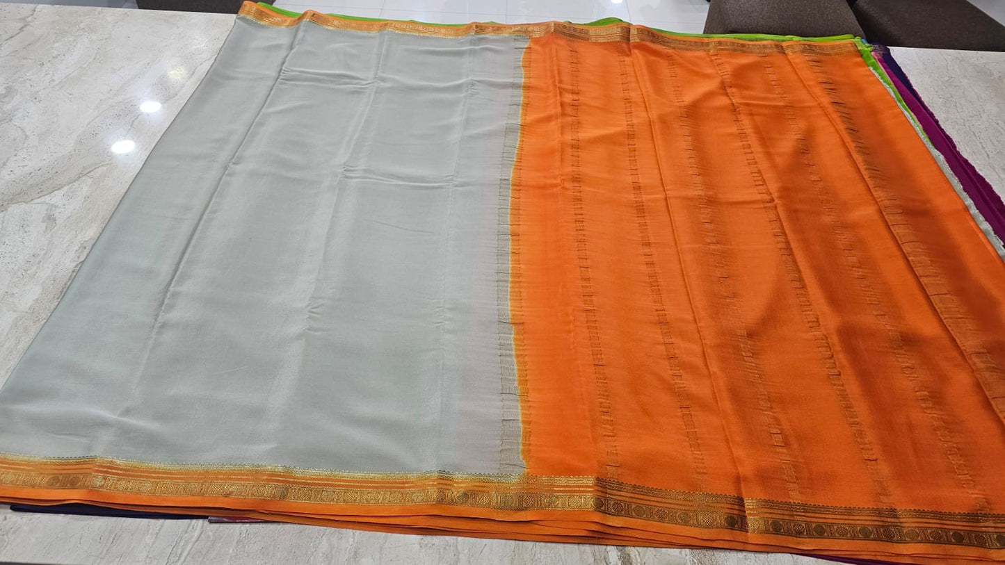 PURE MYSORE CREPE SILK SAREES WITH SMALL BORDER