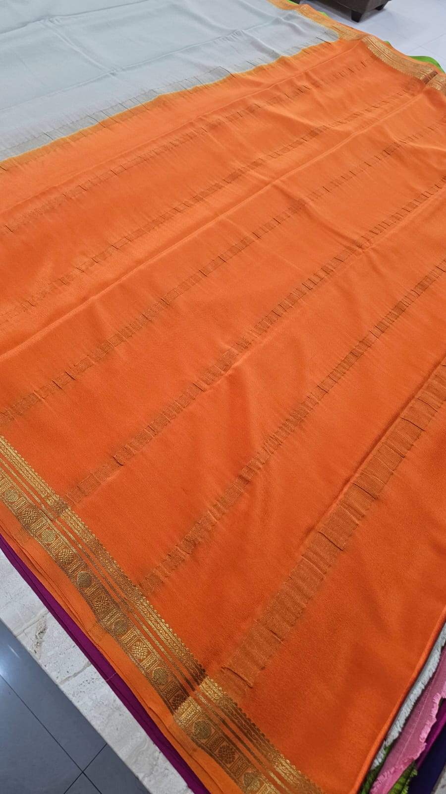 PURE MYSORE CREPE SILK SAREES WITH SMALL BORDER