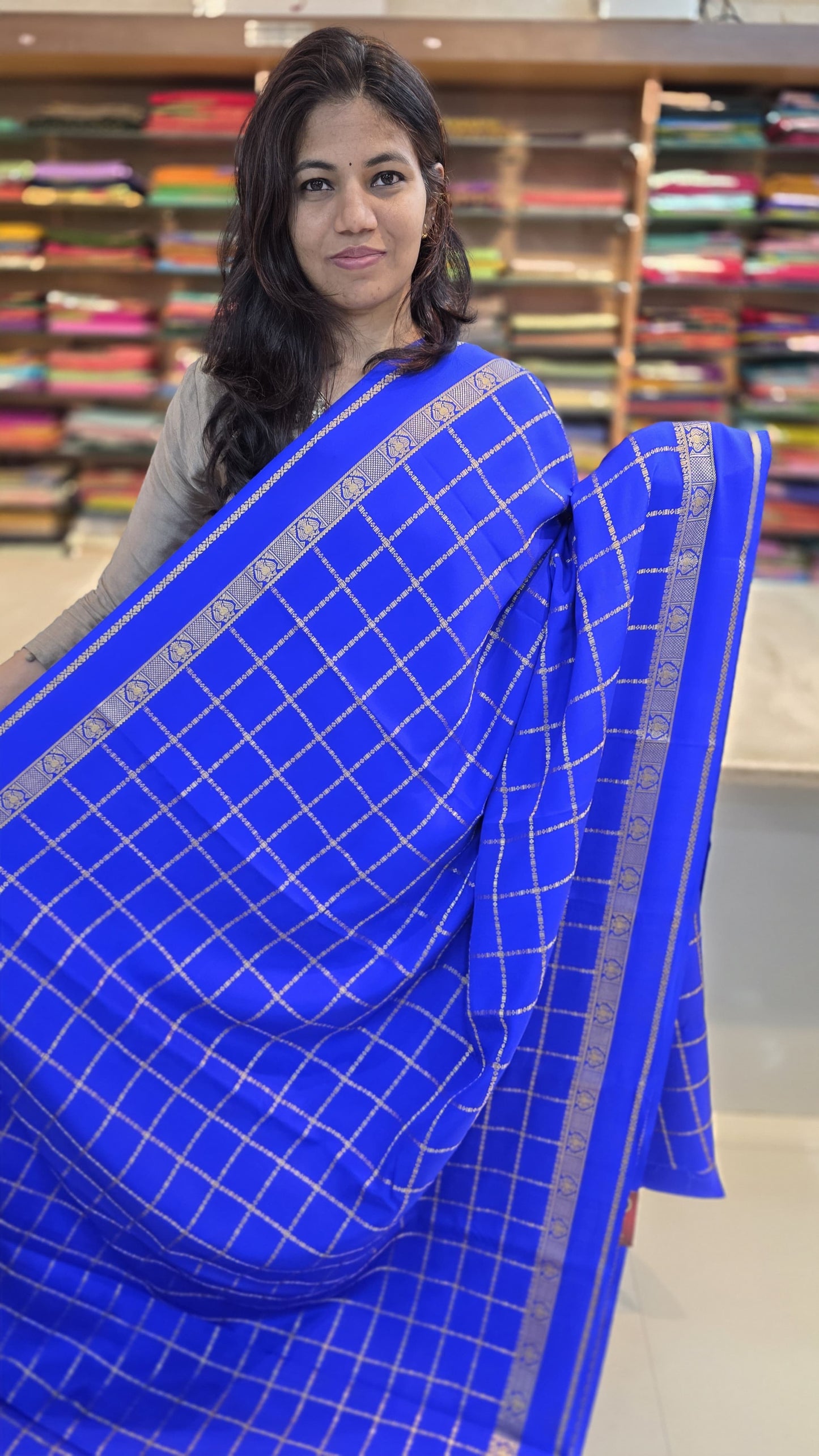 PURE ZARI MYSORE CREPE SILK SAREE WITH EMBROIDERY