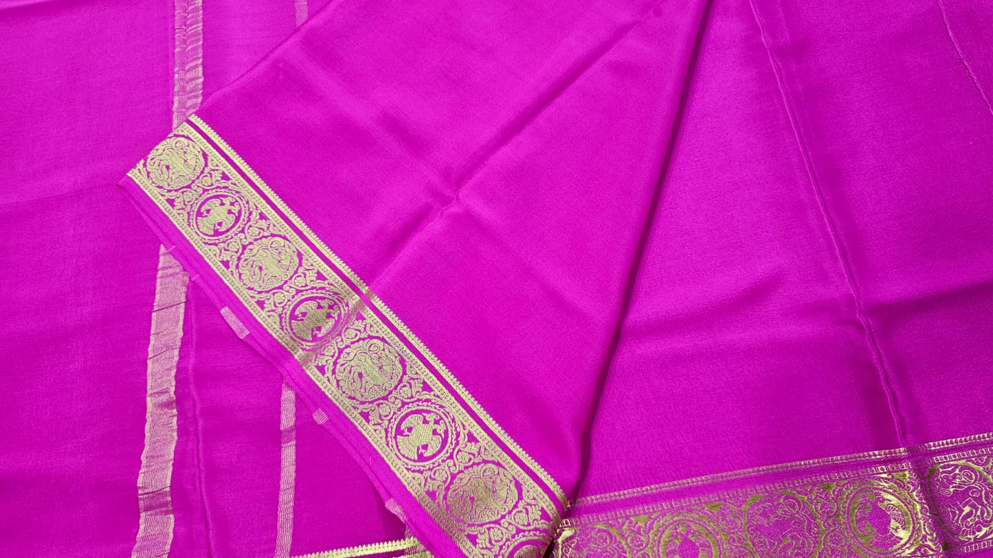 PURE MYSORE CREPE SILK SAARES WITH PLAIN AND CONTRAST BORDER