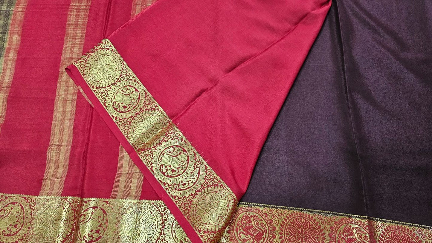 PURE MYSORE CREPE SILK SAARES WITH CONTRAST YAALI BORDER