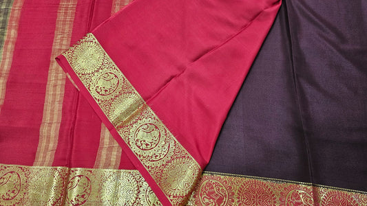 PURE MYSORE CREPE SILK SAARES WITH CONTRAST YAALI BORDER
