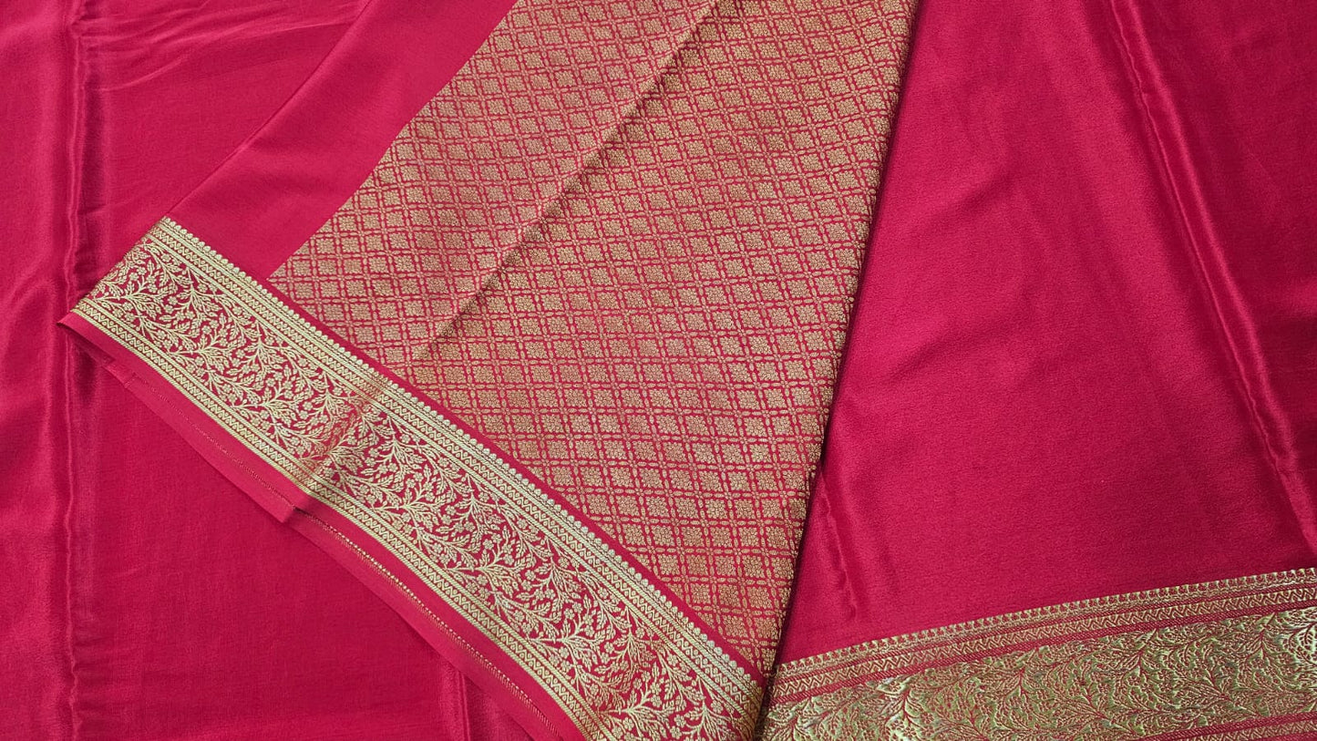 PURE MYSORE CREPE SILK SAARE WITH RICH PALLU AND BROCADE BLOUSE