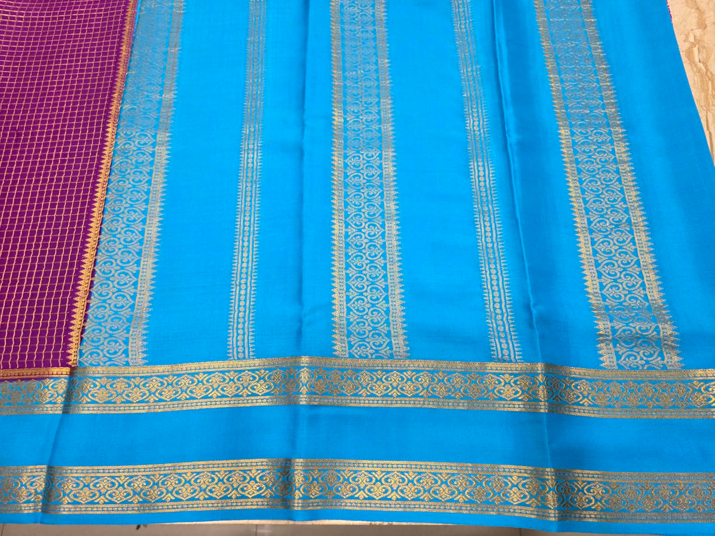 PURE MYSORE CREPE SILK SAREES WITH CHEX WITH BENTEX BORDER