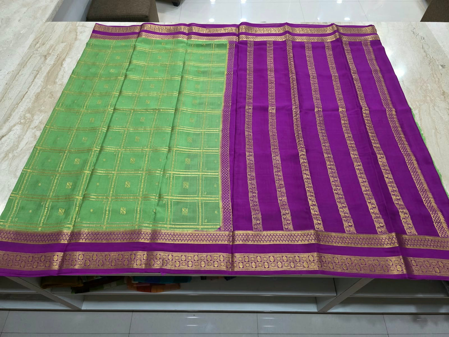 PURE MYSORE CREPE SILK SAREES WITH BIG CHEX WITH BENTEX BORDER