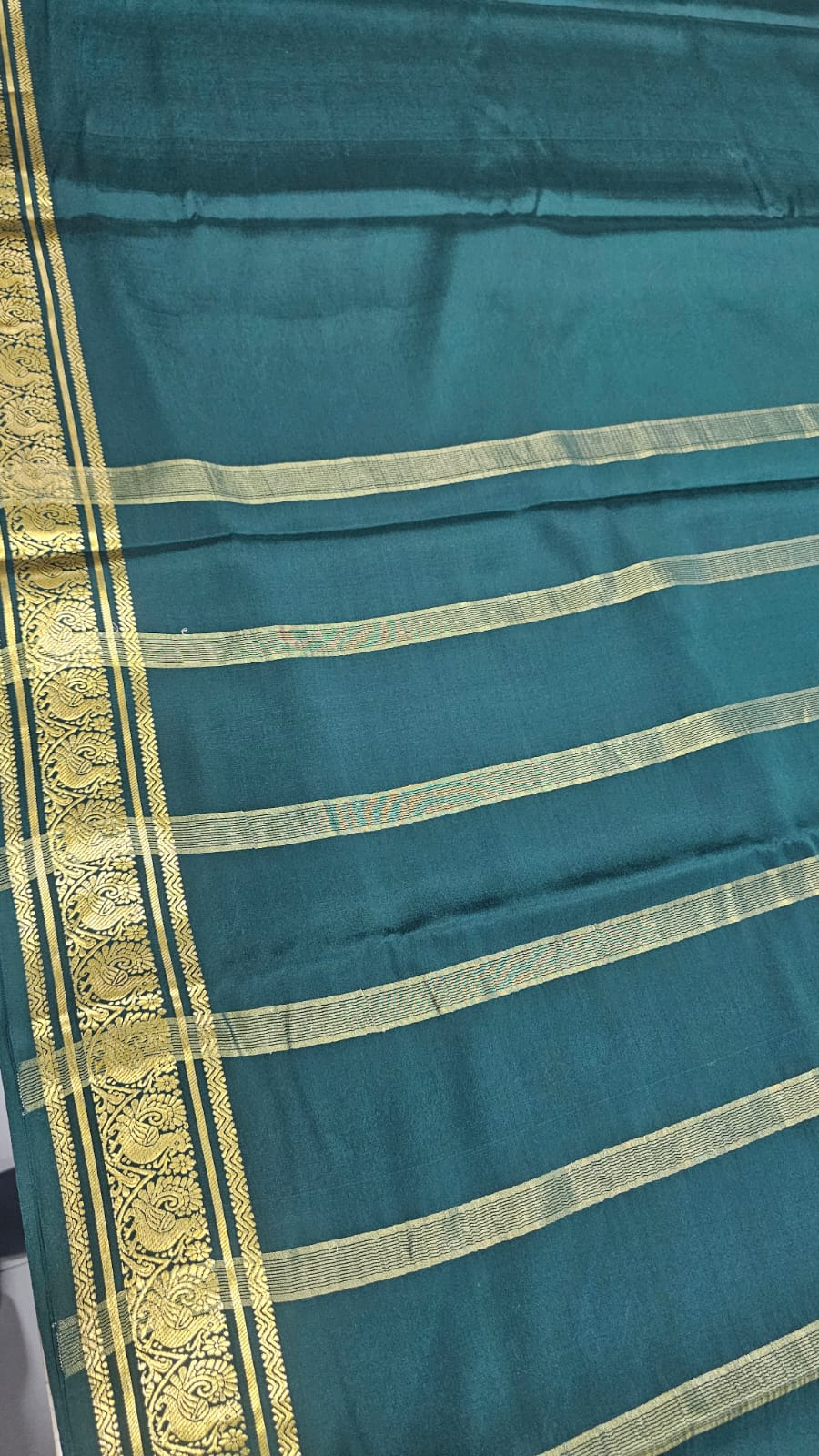PURE MYSORE CREPE SILK SAREES WITH PEACOCK BORDER