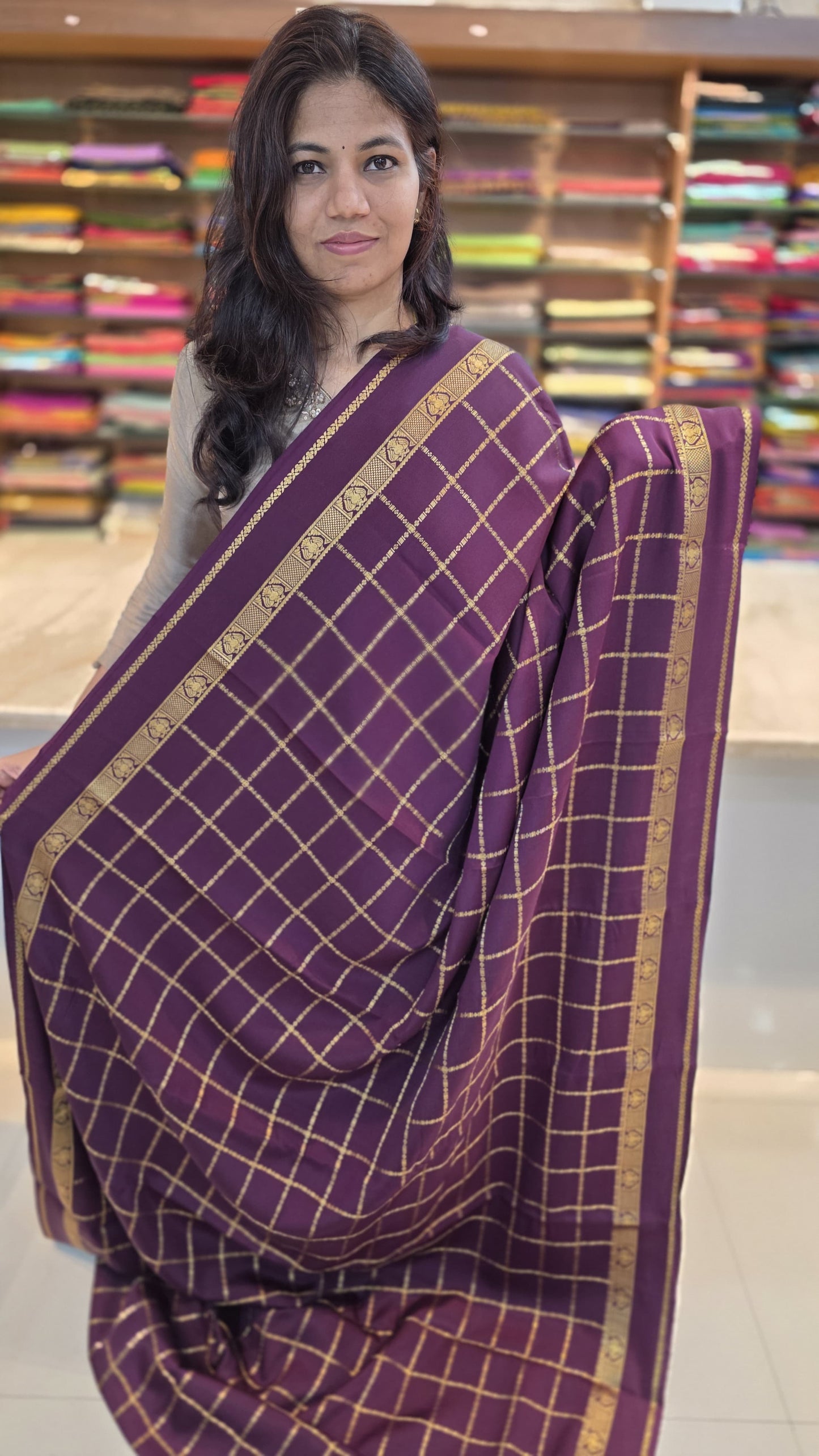 PURE ZARI MYSORE CREPE SILK SAREE WITH EMBROIDERY