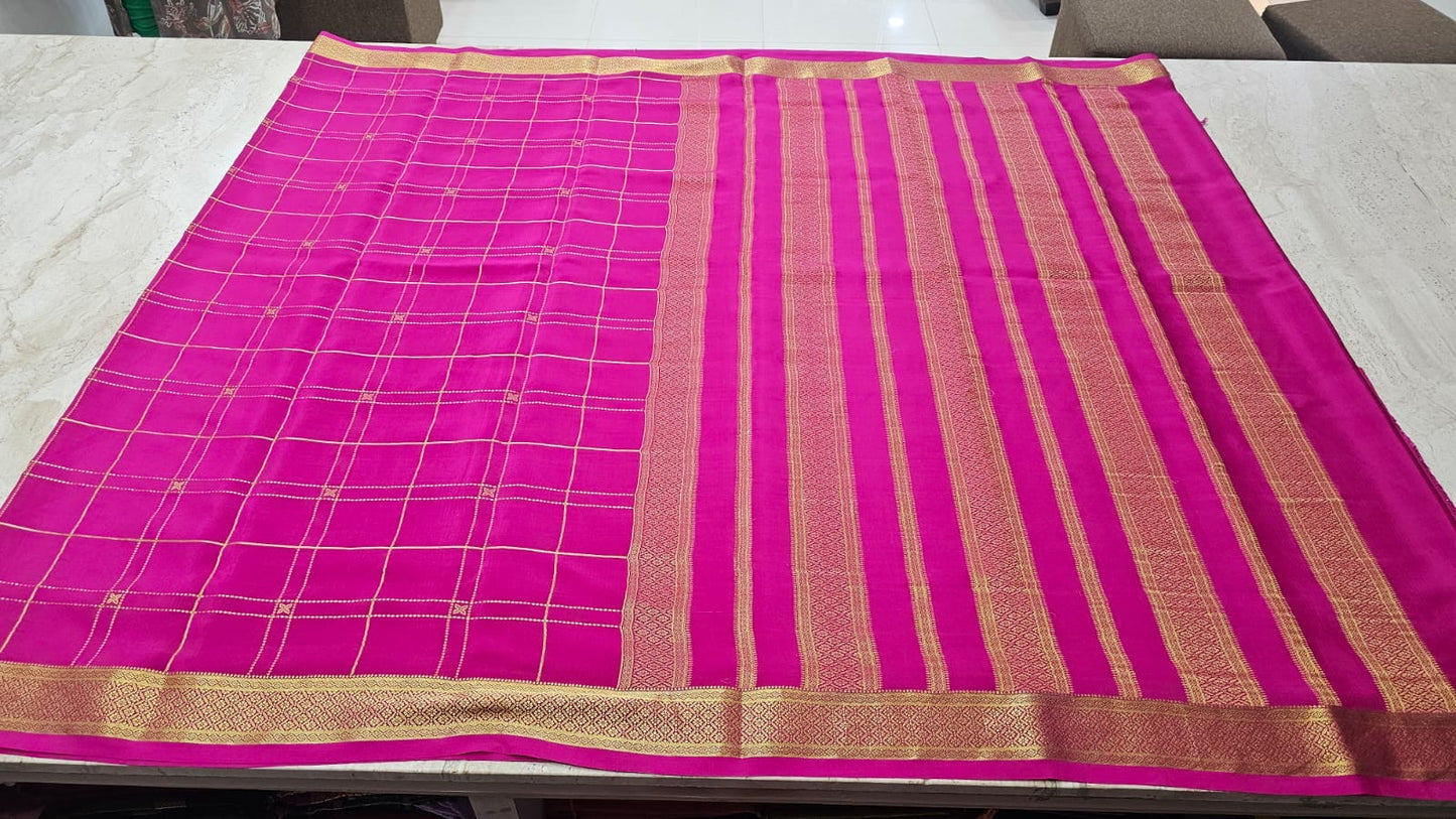 PURE MYSORE CREPE SILK SAREES WITH CHEX PATTERN
